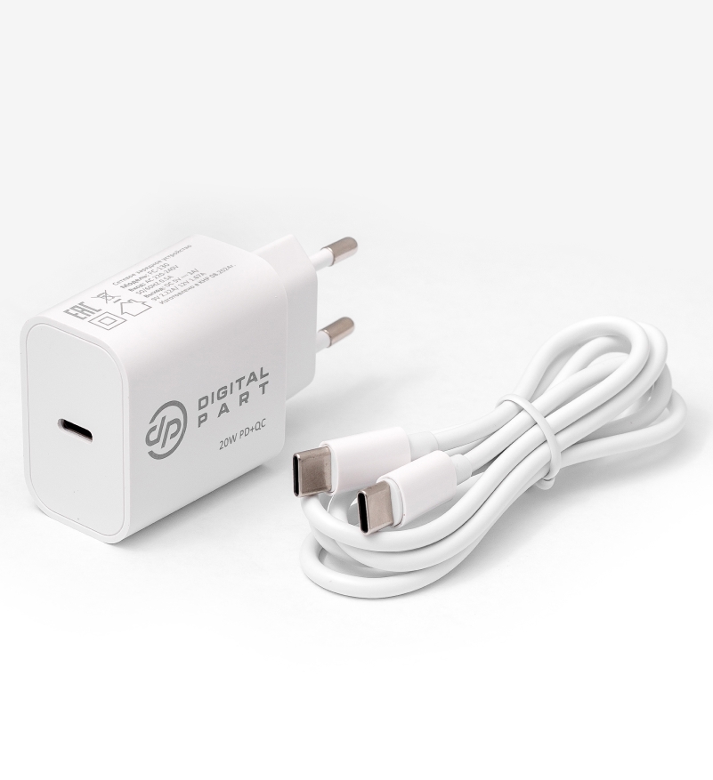 Digitalpart FC-130 USB-C с кабелем Type-C/Type-C (белый)