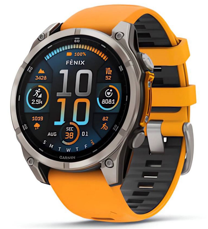 Garmin Fenix 8 AMOLED Sapphire 47 мм (титановый серый/оранжевый ремешок)