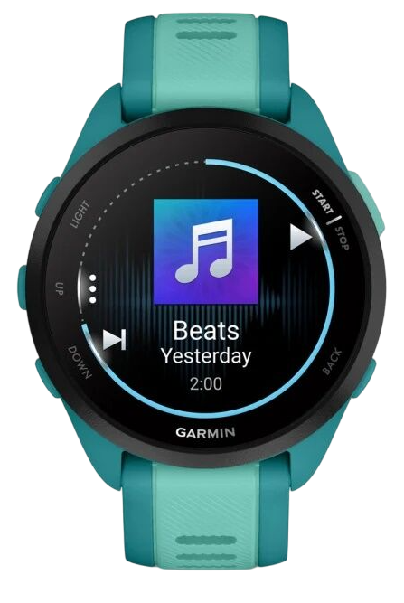 Garmin Forerunner 165 Music 43 мм (бирюзовый корпус/ремешок аква) фото 1 Garmin Forerunner 165 Music 43 мм (бирюзовый корпус/ремешок аква) фото 1
