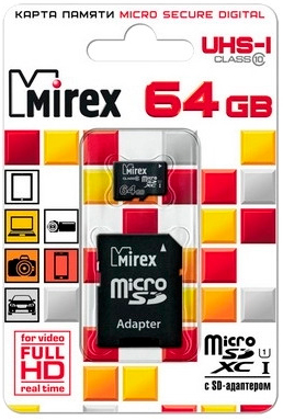 Карта памяти MicroSDHC Mirex 64 GB UHS-I