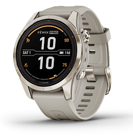Garmin Fenix 7S Pro Sapphire Solar 42 мм (бежевый корпус/песочный ремешок)