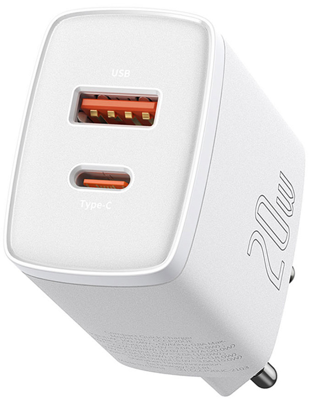 Baseus Compact Quick Charger USB+Type-C 20W (белый) фото 2 Baseus Compact Quick Charger USB+Type-C 20W (белый) фото 2