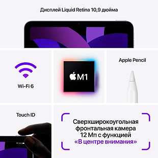 Apple iPad Air 2022 Wi-Fi 64Gb + адаптер питания (фиолетовый) фото 4