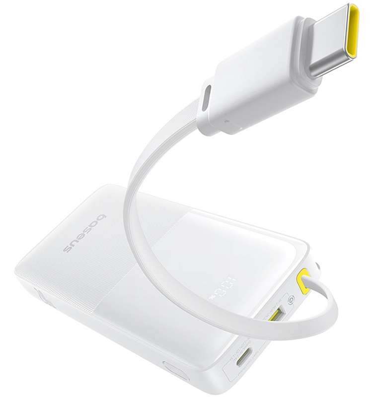 Baseus Bipow 2 Digital Display Power Bank 10000mah 20W с кабелем USB-C (белый) фото 1