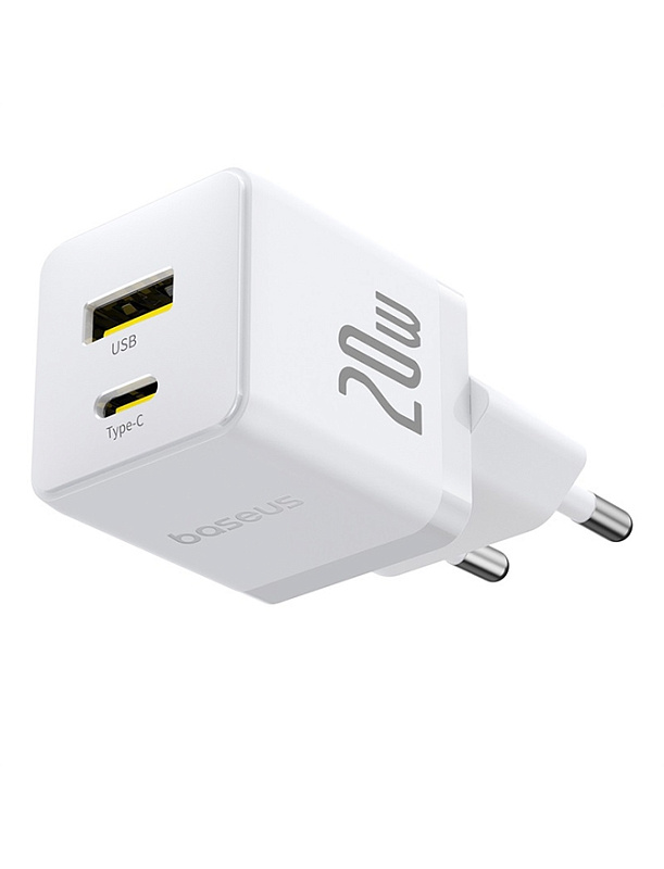 Baseus Palm Fast Charger C+U 20W с кабелем USB-C to USB-C 60W (белый) фото 1