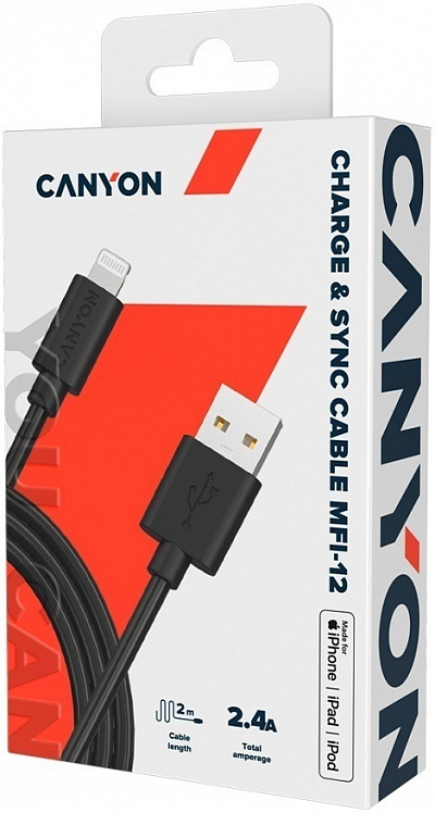 Canyon CNS-MFICAB01B USB - Lightning MFI 1м (черный) фото 1