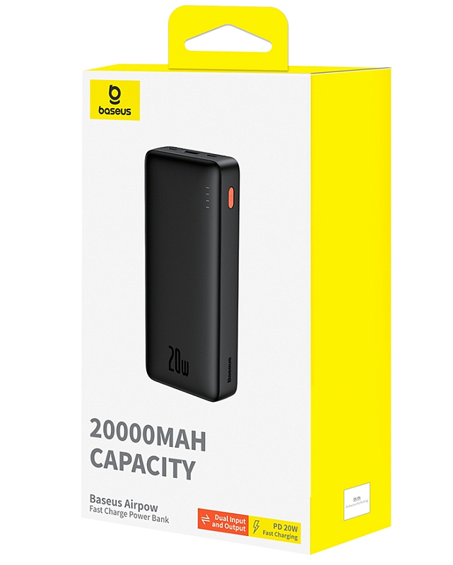 Baseus Airpow Power Bank 20000mAh 20W с кабелем USB-C (черный) фото 2 Baseus Airpow Power Bank 20000mAh 20W с кабелем USB-C (черный) фото 2