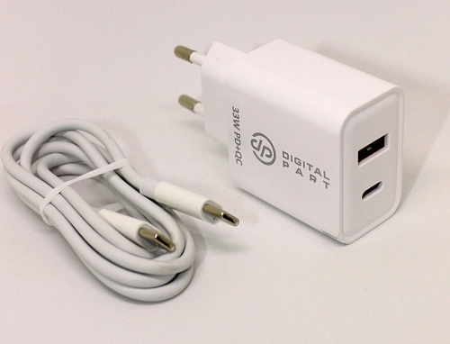 Digitalpart TC-460 33W USB + USB-C с кабелем Type-C/Type-C (белый)