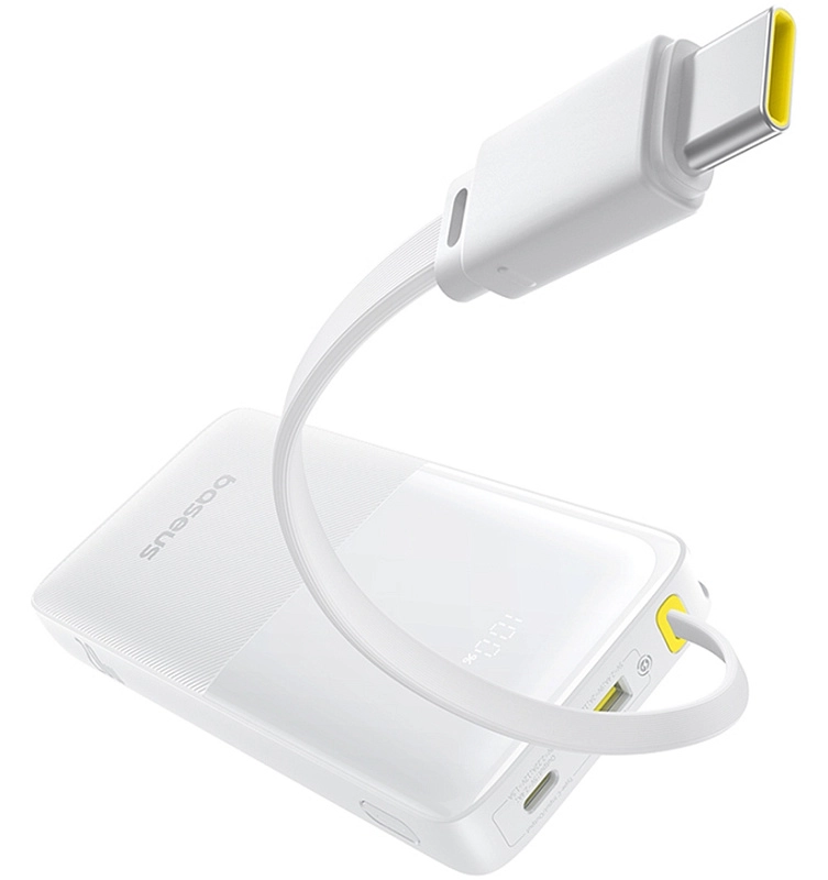 Baseus Bipow 2 Digital Display Power Bank 10000mah 20W с кабелем USB-C (белый) фото 1 Baseus Bipow 2 Digital Display Power Bank 10000mah 20W с кабелем USB-C (белый) фото 1