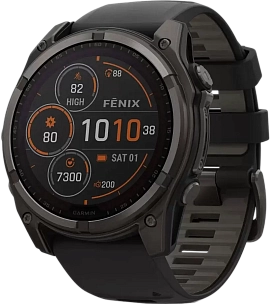 Garmin Fenix 8 AMOLED Sapphire Solar 51 мм (карбоновый корпус/черно-серый ремешок)