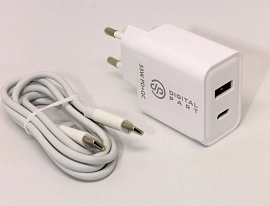 Digitalpart TC-460 33W USB + USB-C с кабелем Type-C/Type-C (белый)