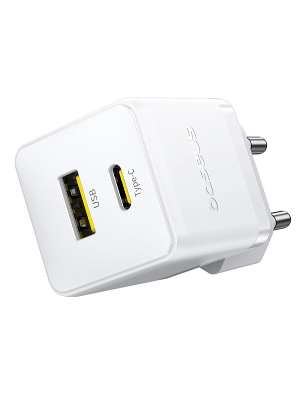 Baseus Palm Fast Charger C+U 20W с кабелем USB-C to USB-C 60W (белый) фото 2 Baseus Palm Fast Charger C+U 20W с кабелем USB-C to USB-C 60W (белый) фото 2