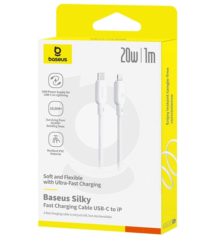Baseus Silky Series Fast Charging Cable Type-C - Lighting 20W 1м (белый) фото 3
