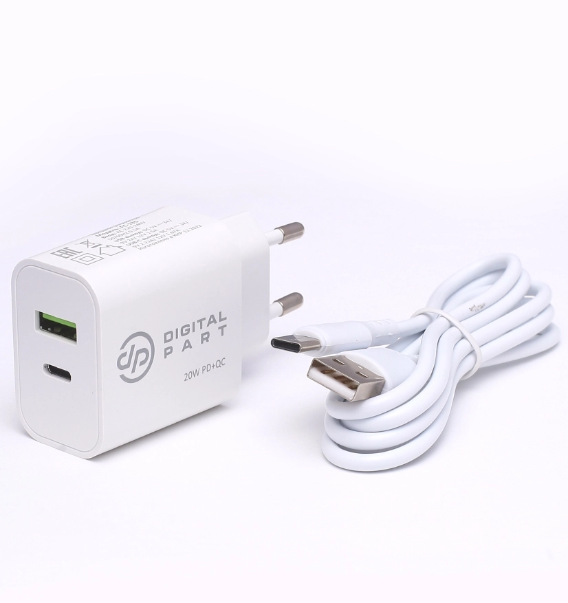 Digitalpart FC-135 20W USB + USB-C с кабелем Type-C (белый)