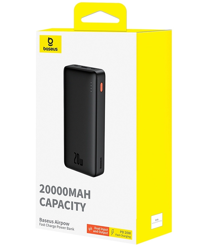 Baseus Airpow Power Bank 20000mAh 20W с кабелем USB-C (черный) фото 2 Baseus Airpow Power Bank 20000mAh 20W с кабелем USB-C (черный) фото 2