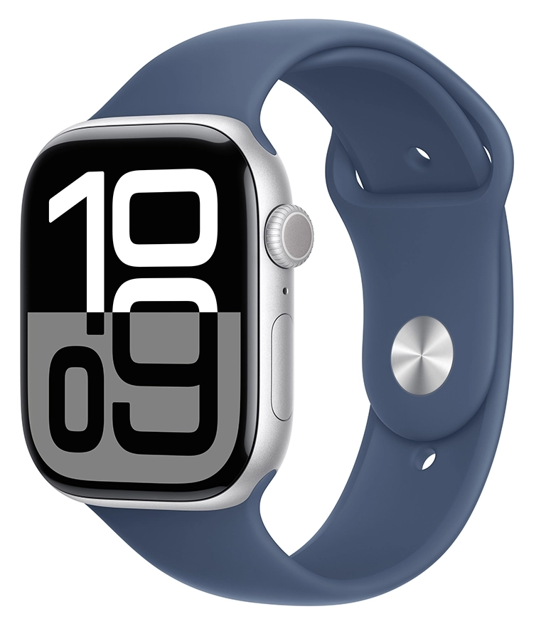Apple Watch Series 10 46 мм (серебристый корпус, синий ремешок)